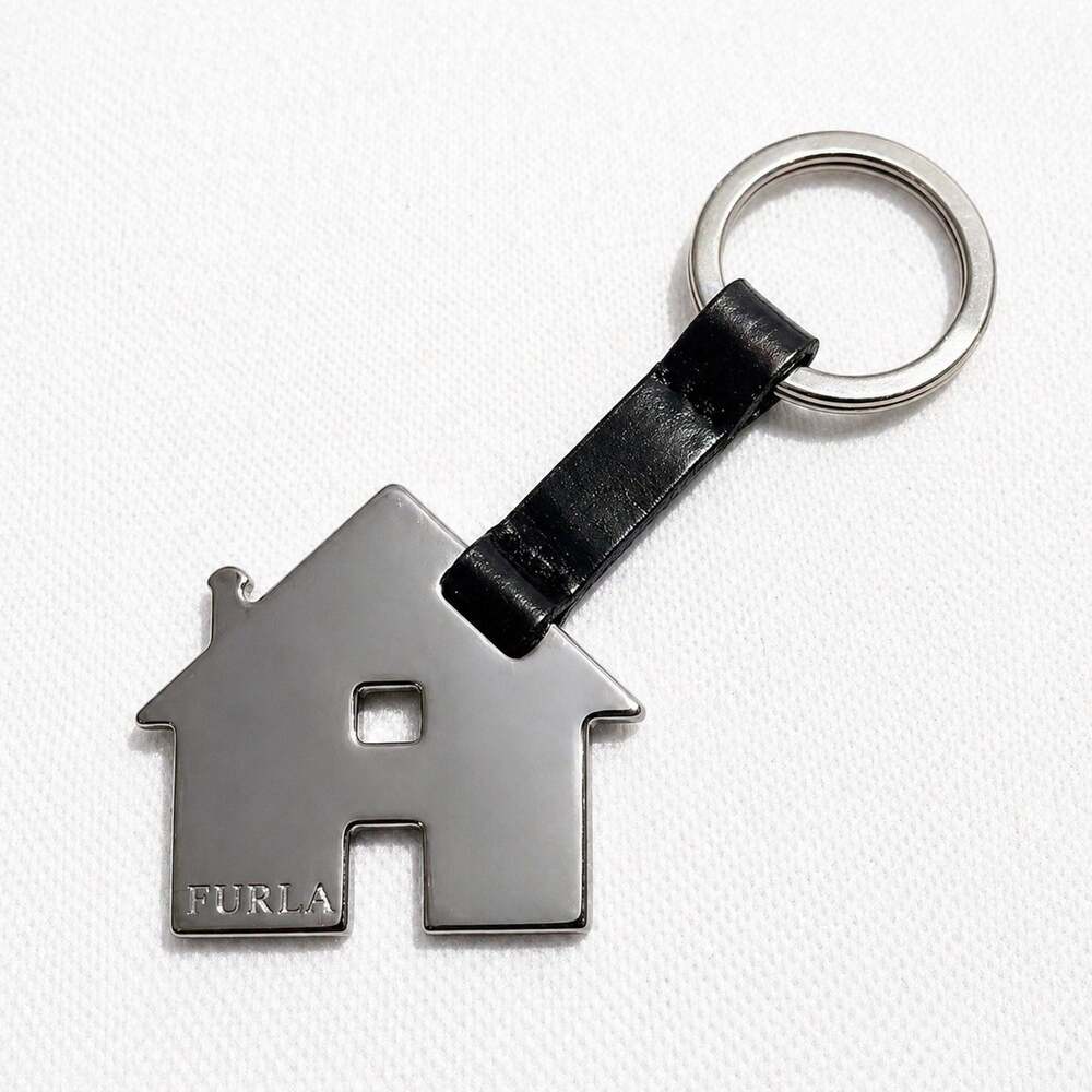 Furla House Keychain NWT Made in Italy Silver Leather Strap Key Housewarming
